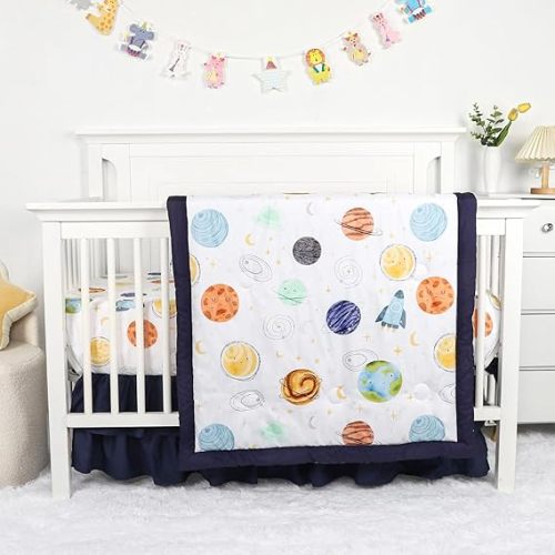 Baby Crib Bedding Set for Girls Boys, Soft Bedding Set with Comfort, Crib Skrit, Crib Sheet, Infant & Toddler Nursery Bed Set, Planets