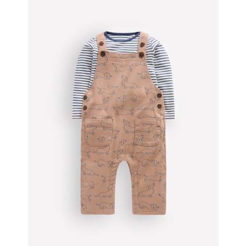 Long Sleeve Dungaree Set-Brown Puppy