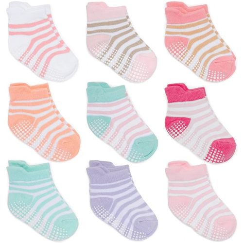 Zaples Baby Non Slip Grip Ankle Socks with Non Skid Soles for Infants Toddlers Kids Boys Girls