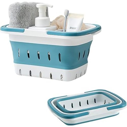 Portable Plastic Shower Caddy Basket - Versatile Collapsible Bath Caddy with Handle - Perforated Travel Shower Basket Organizer for Bathroom, Dorm Room, Kitchen, Gym, RV - Blue | 1-Pack