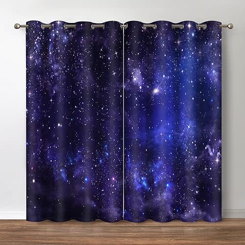Jekeno Galaxy Blackout Curtains - Outer Space Nebula Universe Psychedelic Planet Starry Sky Stars Print Grommet Drapes Decor Bedroom Living Room Darkening Window Treatments 2 Panels Set,52" x 84"