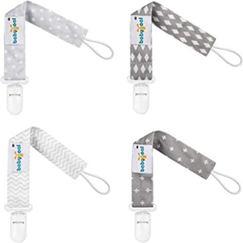Babygoal Neutral Pacifier Clips, 4 Pack Binky Paci Holder and Leash for Boys and Girls Fits for Most Pacifier, Binkie Styles & Baby Teethers & Toys and Gift 4PS07-B