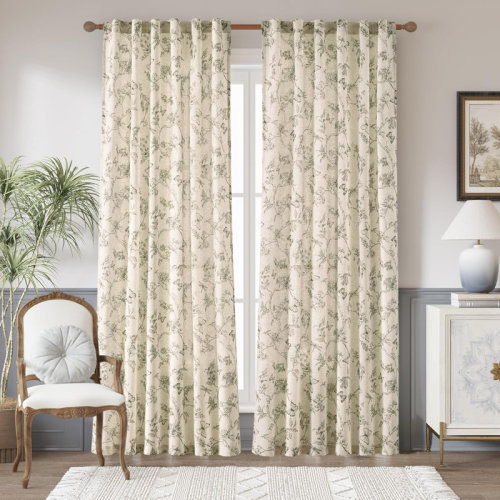 August Grove® Linen Blend Semi-Sheer Rod Pocket French Country Floral Curtains | Wayfair