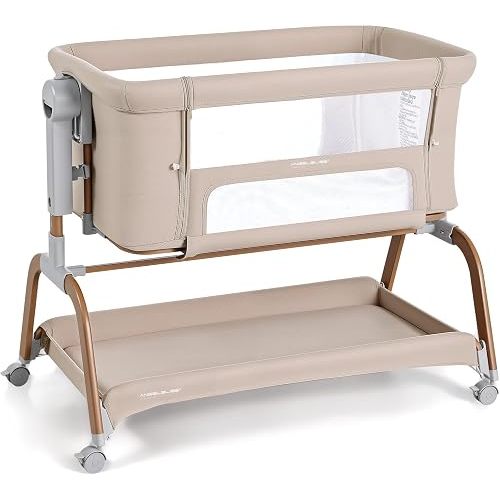 ANGELBLISS 3-in-1 Baby Bassinet, Rocking Bedside Bassinet, 6 Heights, Khaki
