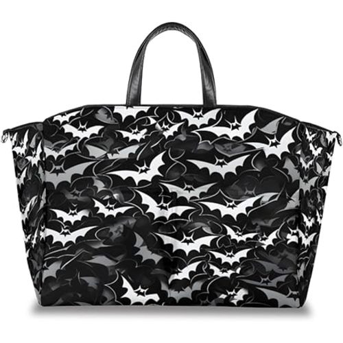 Bat Pattern Diaper Bag Tote, Halloween Goth Travel Diaper Tote Bag for Mom and Dad, Multifunction Large Baby Bag Nappy Bags with Stroller Straps