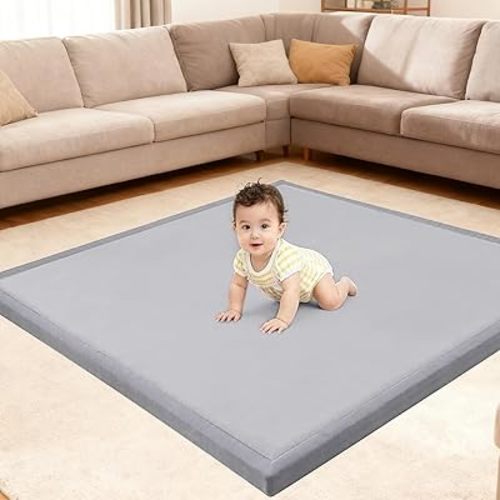 Ultra Soft Baby Play Mat for Floor, 50"x50" Playpen Mat, 1.3" Thick Memory Foam, Non-Slip Tummy Time Mat for Infants, Toddlers, and Kids – Water-Repellent Coral Velvet, Easy Care