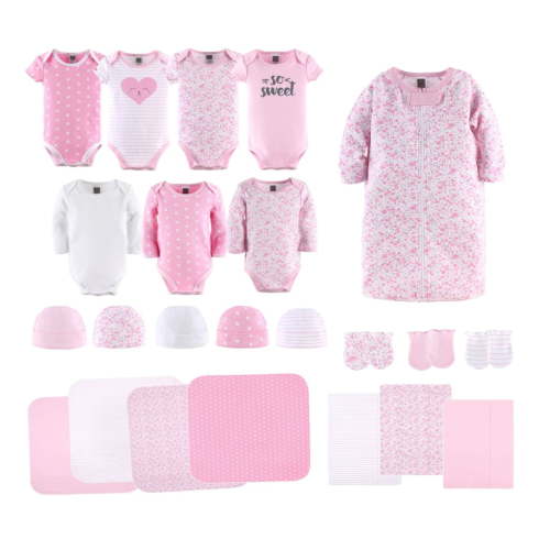 The Peanutshell Newborn Layette Gift Set for Baby Girls, 23 Essential Pieces, Pink Floral Love, 0-3 Months