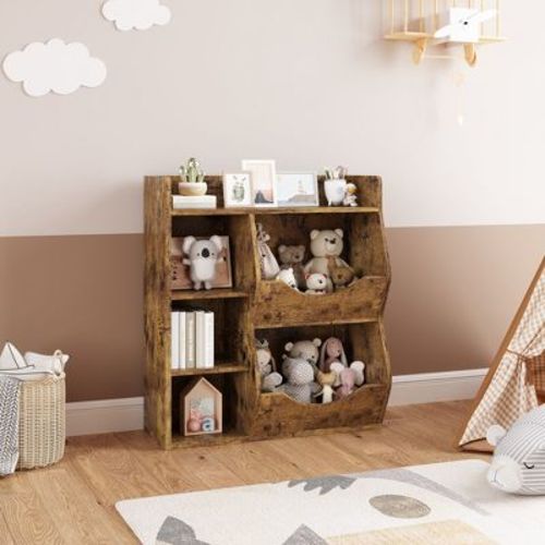 Kids Toy Storage Organizer 5 Cubbies, Kids Bookshelf and Bookcase, Wooden Cubby Storage Organizer for Boys and Girls, Toy Shelf for Playroom, Nursery