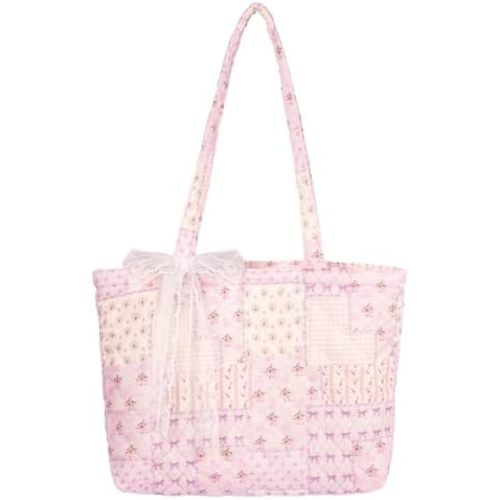 Quilted Small Tote Bag for Women, Lightweight Floral Shoulder Bag,Soft College Travel Work Bag Everyday Purse