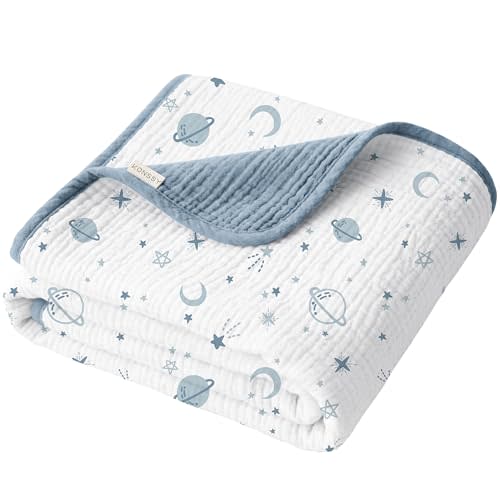 Konssy Muslin Baby Blankets for Girls Boys, 100% Cotton Crib Blanket for Infant Toddler, Super Soft and Lightweight Nursery Swaddling Wrap 40"x36" (Star)