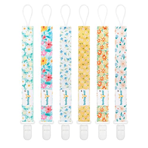 babygoal Floral Pacifier Clips, 6 Pack Binky Paci Holder Clips Leashes Fits for Most Pacifiers and Binkies 6PS31