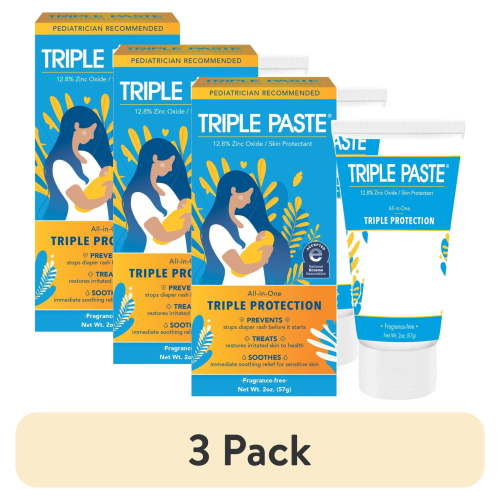 (3 pack) Triple Paste Diaper Rash Cream, Hypoallergenic Medicated Ointment for Babies, Overnight and Daily Protection, 2 oz