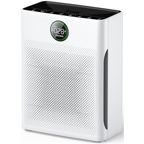 Air Purifiers for Home Large Room up to 2200sq.ft, MOOKA Air purifier for Home Pets with Washable Filter, PM 2.5 Display Air Quality Sensor Air Cleaner for Bedroom, Dorm room, Pets, Office PR1 (White)