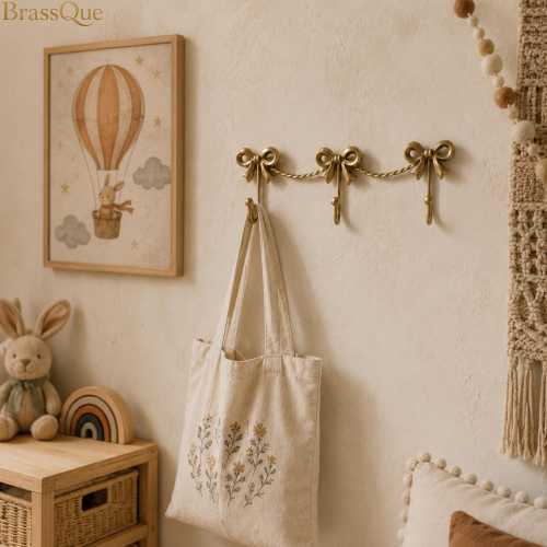 Brass Bow Wall Hook Rack Vintage Gold Bathroom Towel Holder Decorative Coat Hook