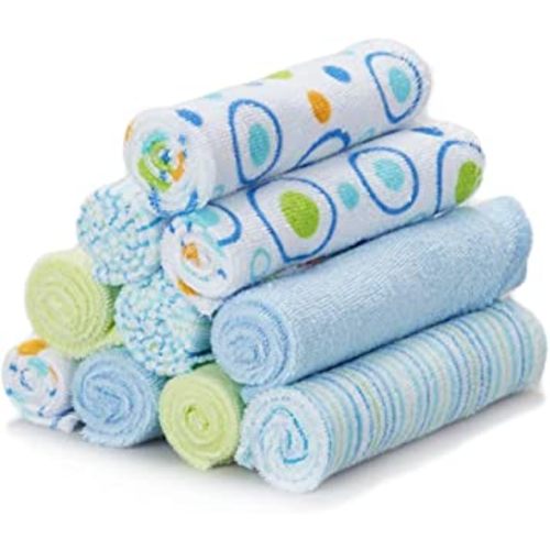 Spasilk Washcloth Wipes Set for Newborn Boys and Girls, Soft Terry Washcloth Set, Pack of 10, Blue Circles