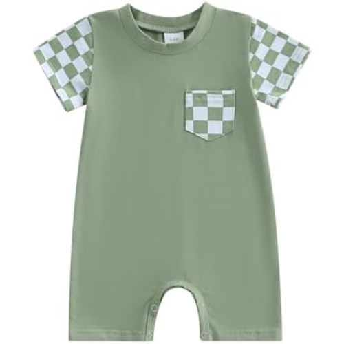 Karuedoo Newborn Baby Boy Girl Clothes Checkered Plaid Romper Jumpsuit Short Sleeve One-Piece Bodysuit Infant Summer Outfit