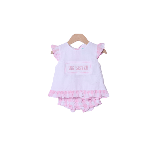 Smocked Big Sister Pink Buffalo Check Bloomer Set