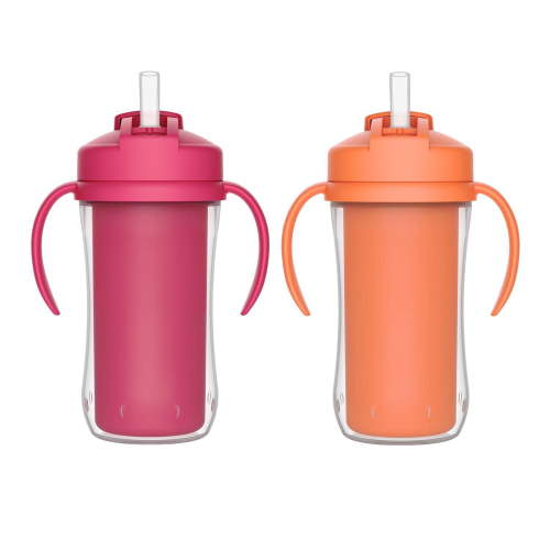 Parent’s Choice Insulated Sippy Cup with Straw and Handles, 2x300mL Cups, 12m+, Pink and Orange - Walmart.ca