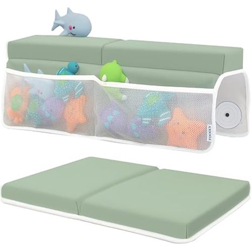 Comfortable Baby Bath Kneeler and Elbow Rest Pad Set – Thick Memory Foam Bath Kneeling Pad with Elbow Support – Baby Bathtub Cushion with Toy Organizer for Bathing Infant or Toddler - Green