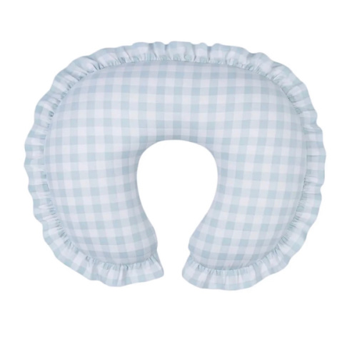 Blue Checkered Ruffle Nursing Pillow Cover
