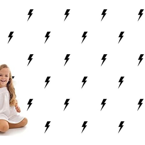 48 PCS Black Lightning Bolt Decals for Wall or Cars, Lightning Bolt Stickers for Wall, Lightning Bolt Wallpaper Decor