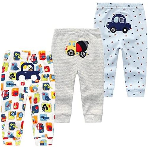 Unisex Newborn Baby Cotton 4-Pack Pants Embroidery Pringting Casual Leggings 0-24 Months for Boys and Girls