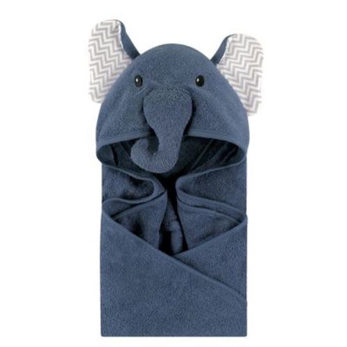 Little Treasure Baby Boy Cotton Animal Face Hooded Towel, Chevron Elephant, One Size