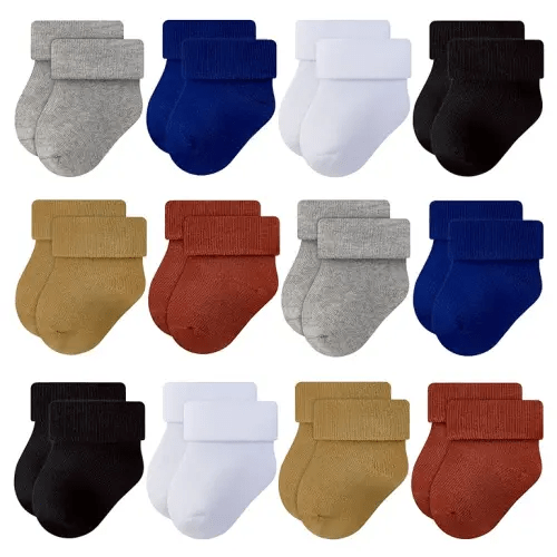 RATIVE Newborn Baby Socks 0-6,6-12 Months Terry Turn Cuff Socks for Boys Girls