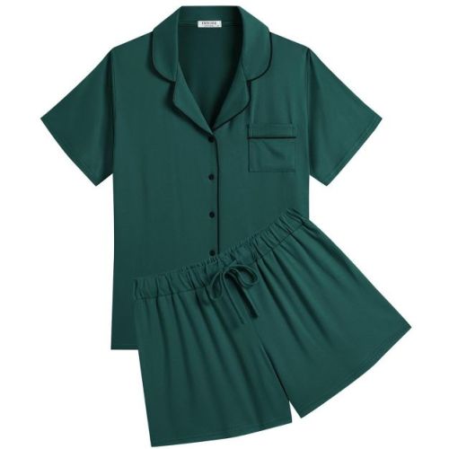 Ekouaer Womens Pajamas Set Soft Classic Notch Collar Bride Pjs Comfy Short Sleeve Sleepwear Loungewear Lake Green XL