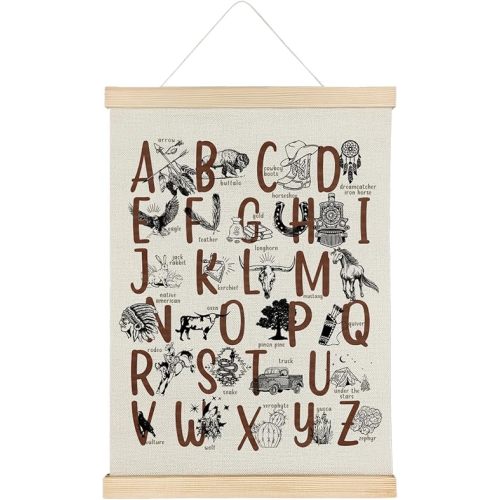 Qvapt Western Cowboy Nursery Wall Decor,Western Alphabet Wood Poster Hanger 16×24,Nursery Poster Hanger Frame, Alphabet Wall Art Decor For Home Nursery Boy Room Playroom