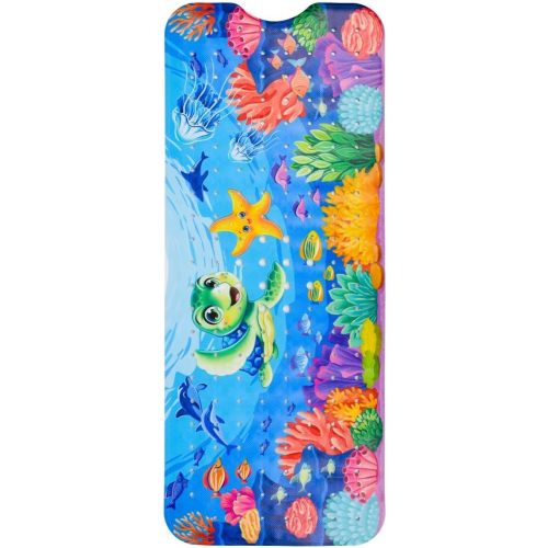 Reetual Cartoon Baby Bath Mat – Non Slip Kids Bathtub Mat for Toddlers, 40" x 16", Suction Cups & Drain Holes, Machine Washable (Turtle)