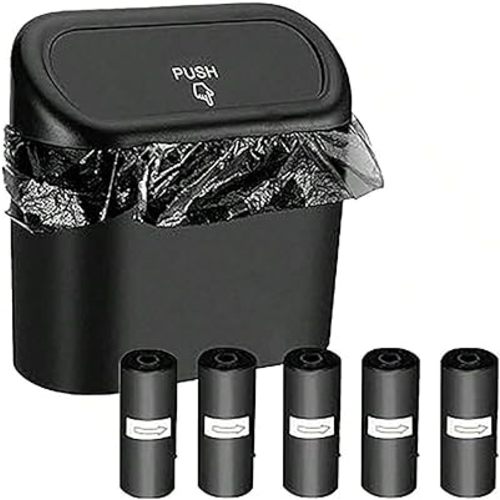Leak-Proof Mini Car Trash Can with Lid & 5 Packs of 150 Garbage Bags - The Perfect Car Accessory!