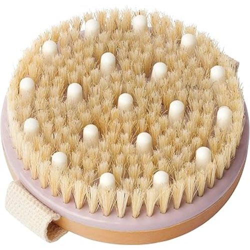 MainBasics Dry Brushing Body Brush for Lymphatic Drainage, Dry Skin, Cellulite, Blood Circulation with Exfoliating Natural Bristles and Massage Nodes for Flawless Skin