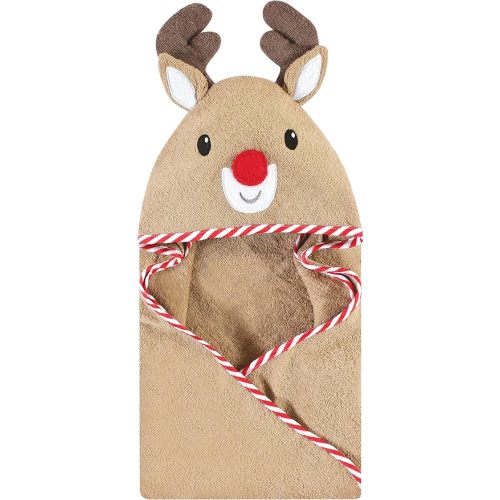 Hudson Baby Unisex Baby Cotton Animal Face Hooded Towel, Rudolph, One Size