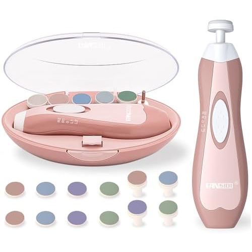 Fansidi Baby Nail Trimmer Electric, Easy & Safe Nail File for Newborn to Toddler, Whisper-Quiet Nighttime Use, Precise 4-Stage Grinding Heads, LED Light, 18-Pcs Kit, Blush Petal Pink, Baby Shower Gift