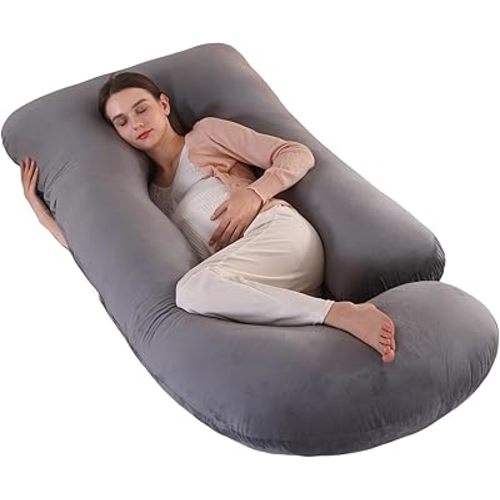 ALLOPERA Pregnancy Pillow, Full Body Maternity Pillow 57 inch, with Removable Washable Cover - Sleep Support for Legs, Back, Neck, Shoulder, HIPS, Belly for Pregnent Women, Velvet Cover(Dark Grey)