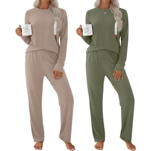 2 Pack Maternity Nursing Pajamas Set Breastfeeding Long Sleeve Postpartum Lounge Sleepwear for Women 2 Top 2 Pant