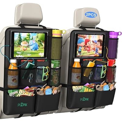 Back Seat Car Organizer,Kick Mats Back Seat Protector with 12 Storage Pockets with 11'' Touch Screen Tablet Holder,Car Organizers and Storage for kids,Travel Accessories,2 Pack