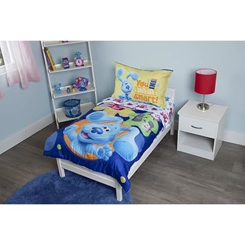 Blues Clues You Are Smart 4 Piece Toddler Bedding Set – Includes Comforter, Sheet Set – Fitted + Top Sheet + Reversible Pillowcase for Boys And Girls Beds, Blue