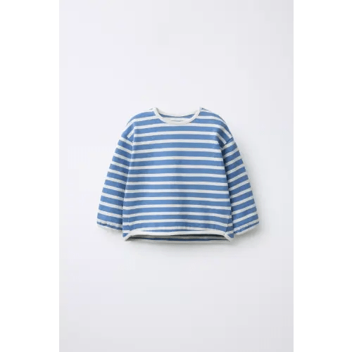 STRIPED RIB T-SHIRT - Ecru / Blue | ZARA United States