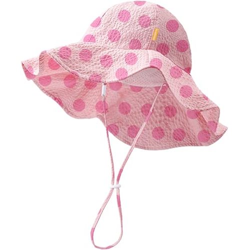 HONGTEYA Baby Sun Hat Toddler Girl Beach Hat Adjustable Outdoor Summer Hat UPF 50+ Sun Protection Wide Brim Infant Kids
