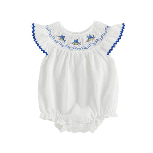 Newborn Baby Girl Outfit Octopus/Crab/Seahorse Stripe Sleeveless Smocked Bubble Romper Infant Bodysuit Summer Clothes