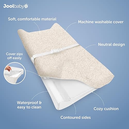 Jool Baby Serenity Soft Changing Pad + Washable Cover, Non-Slip - Fits Standard Changing Tables & Dressers (Wave Pattern, Oatmilk)