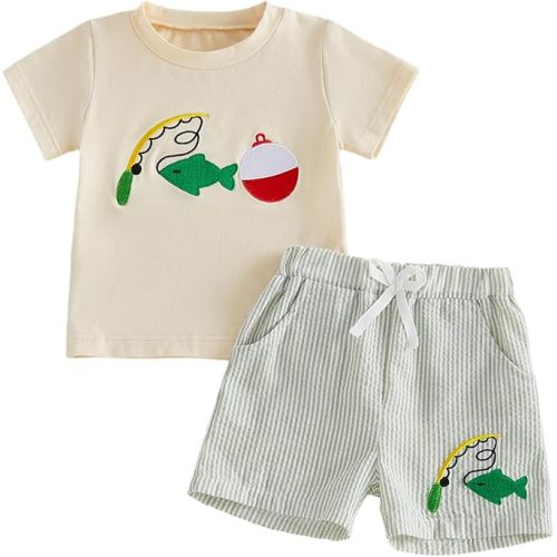 Kaipiclos Baby Boys Clothes Toddler Summer Outfits Short Sleeve Duck Print Pocket T-Shirt Tops and Shorts Farm Baby Clothes