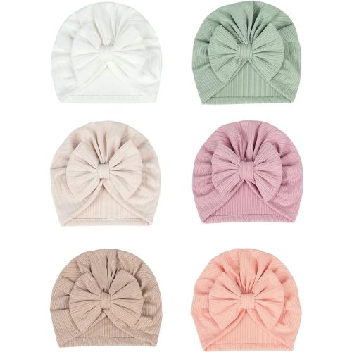 6 PCS Stretchy Baby Turban Hats, Baby Hat with Bows for Girls, Baby Boys Caps, Toddler, Newborn, Infant Hat Unisex