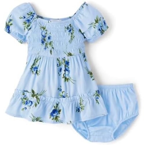 The Children's Place Baby Girls' and Newborn Casual Short Sleeve Dress with Diaper Cover