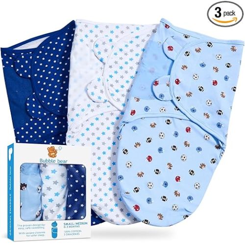 3 Pack Baby Swaddle 0-3 Months - Infant Adjustable Newborn Swaddles Blanket Baby Girl Boy, Swaddling Wrap Blanket Sleep Sack for Newborn-Blue