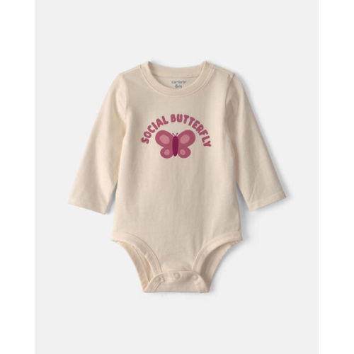 Baby Girl 'Social Butterfly' Long-Sleeve Graphic Bodysuit - Cream | Carter's