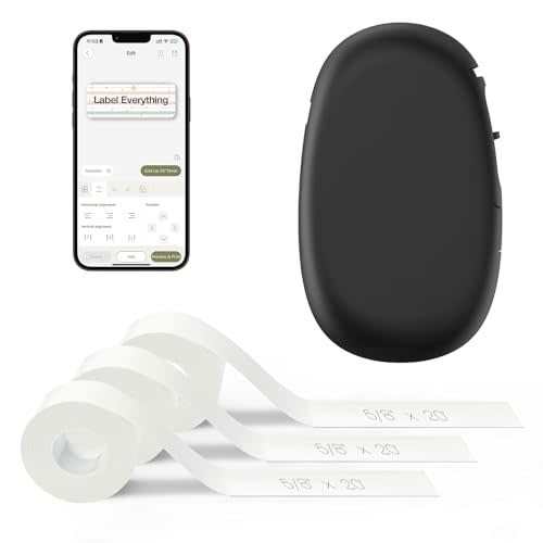 SUPVAN E10 Bluetooth Label Maker Machine with 3 Tapes, Black Bundle | Fits Continuous & Die-Cut Waterproof Label, Easy App Editing, Rechargeable, Inkless, for School, Home, Kitchen, Office