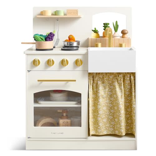 Tiny Land Play Kitchen, Kids Kitchen Playset, Toddler Kitchen with Cutting Food Set, Wooden Kitchen Sets for Kids, Best Gift for Girls and Boys